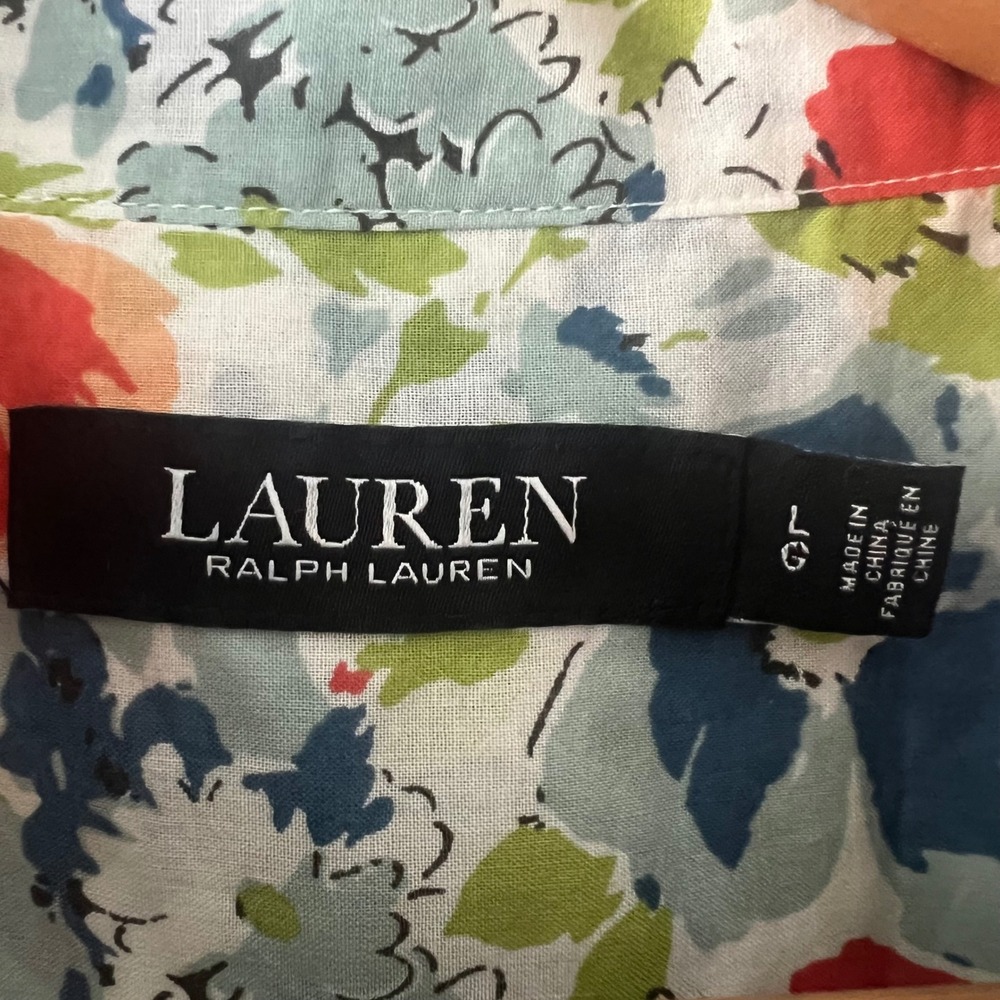 Lauren Ralph Lauren Womens Floral Cotton Button Down Shirt Blue Red Large L - Picture 3 of 7